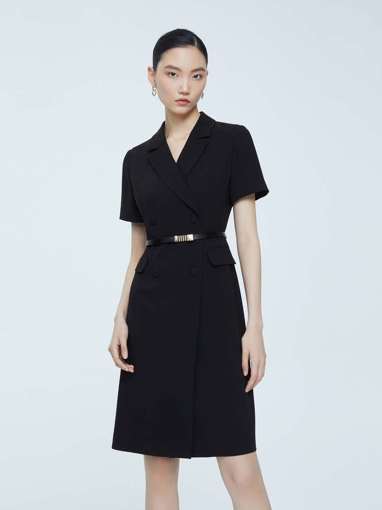 黒ドレス バックル付きテーラードワンピース