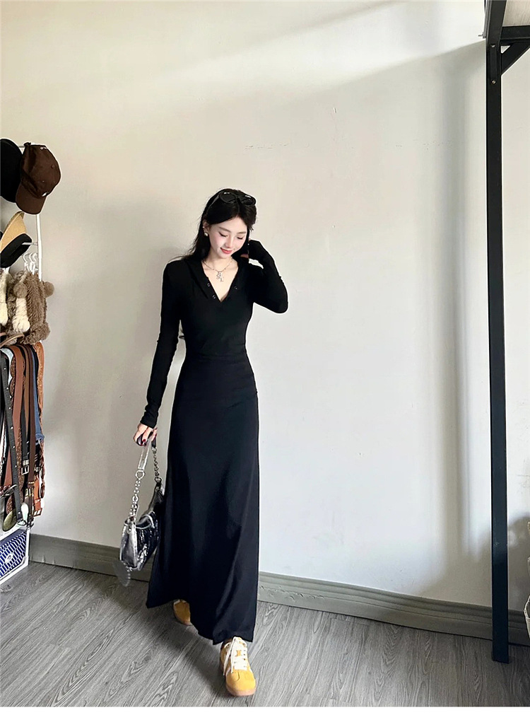 黒ドレス 大人のゆったりシルエットロングワンピース