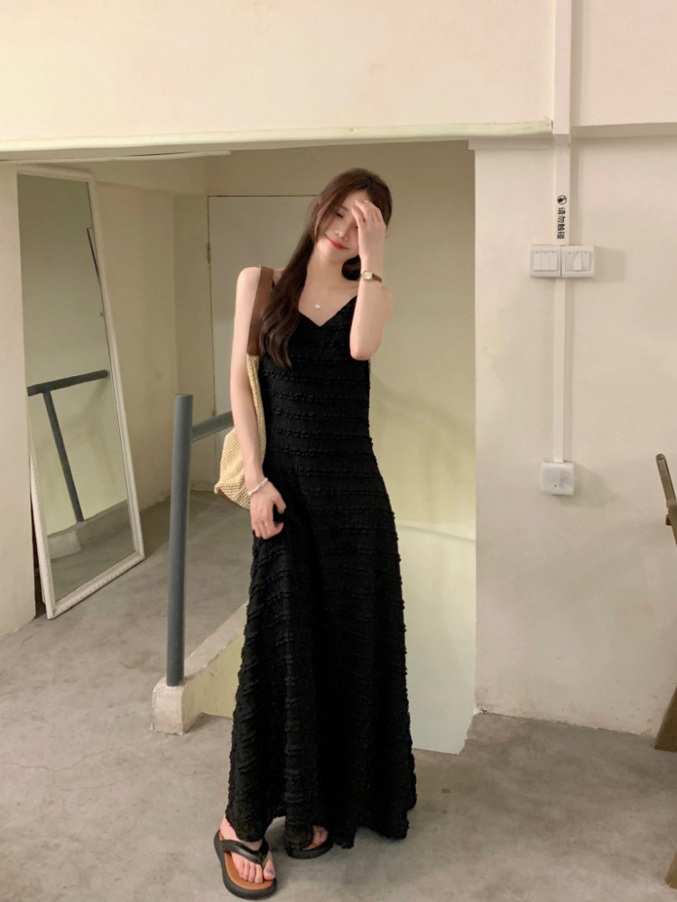 黒ドレス ロング 細紐キャミロングドレス