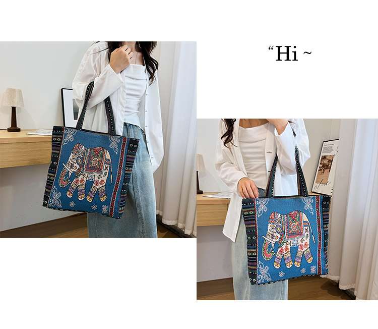 旅行バッグ 民族風アニマル刺繍トート