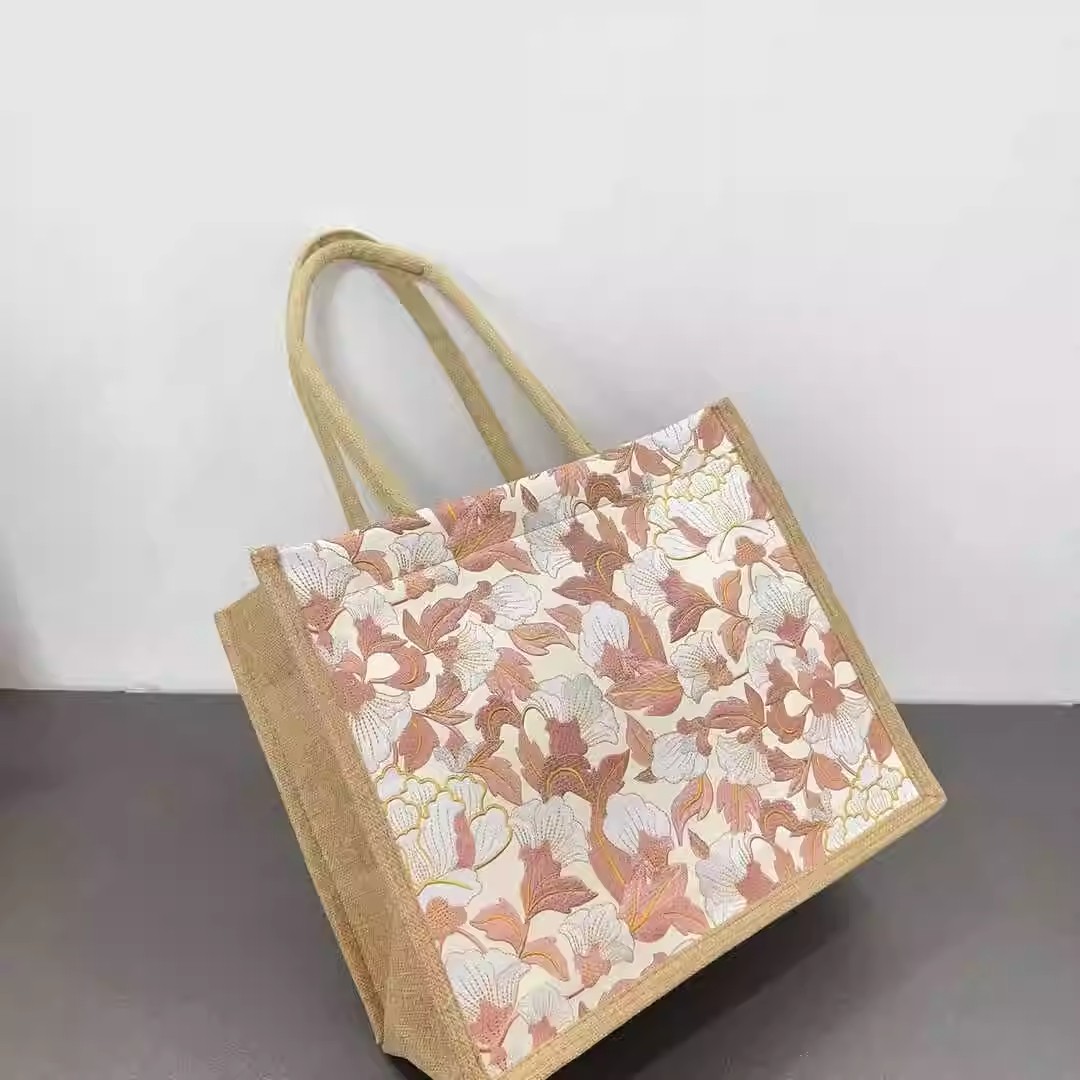 旅行バッグ 花模様ナチュラルトートバッグ