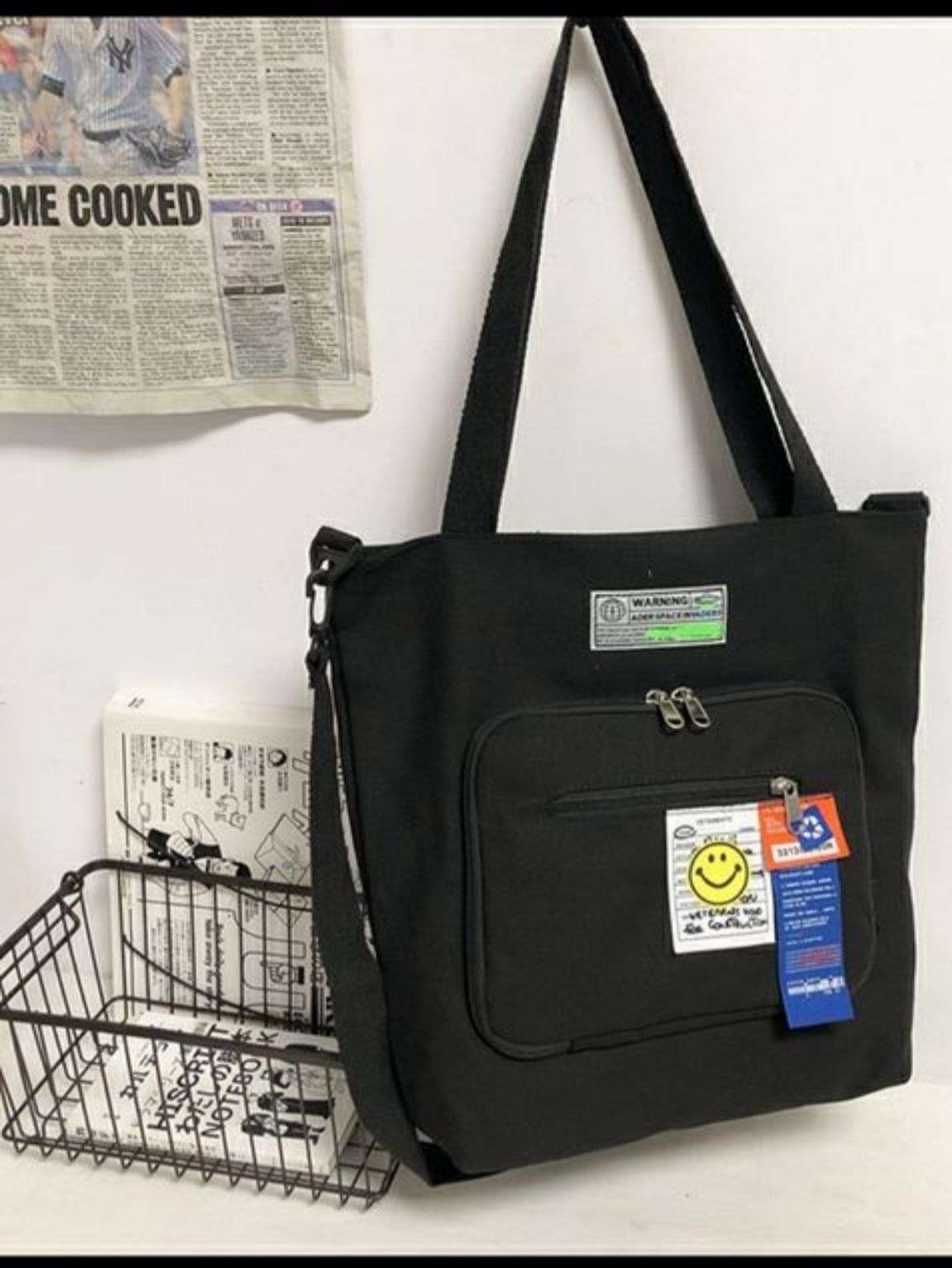 旅行バッグ 笑顔のワッペン付き多機能トート