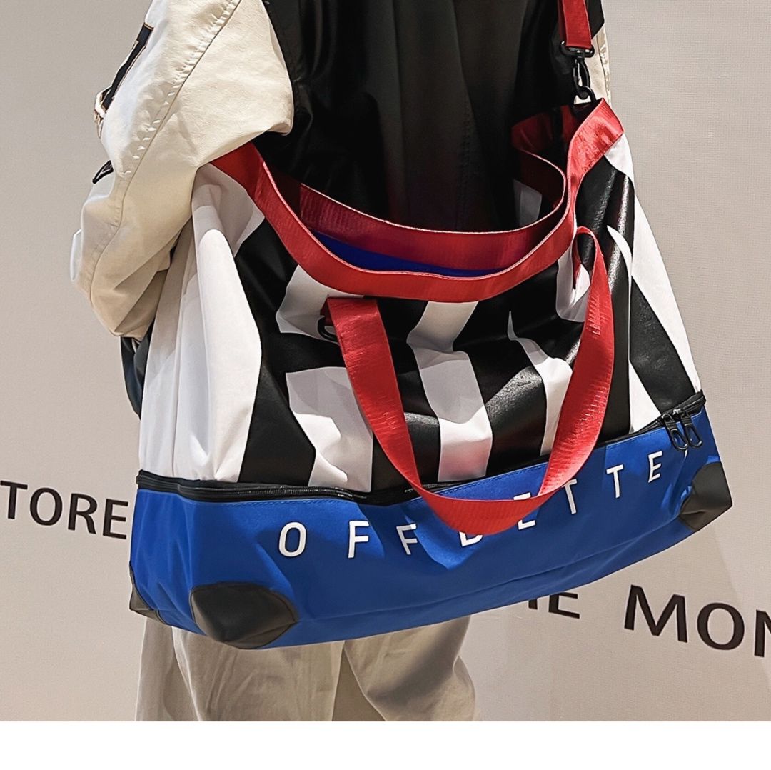 旅行バッグ ストライプ柄大容量トートバッグ