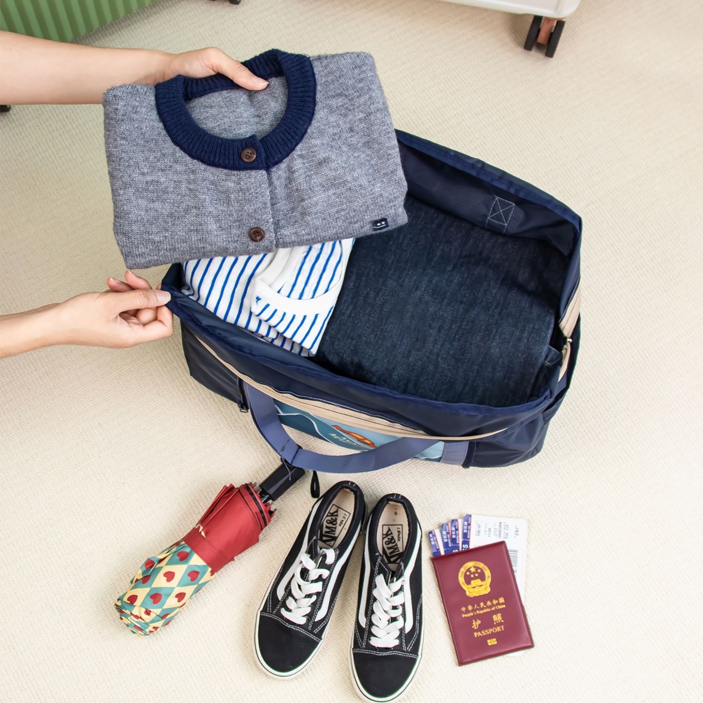 旅行バッグ 折りたたみ式キャリーオン対応旅行ボストンバッグ