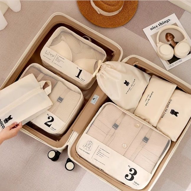 旅行バッグ 収納ポーチ付き大容量キャリーケース五点セット