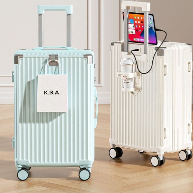 旅行バッグ 多機能充電口付き縦溝デザインキャリーケース