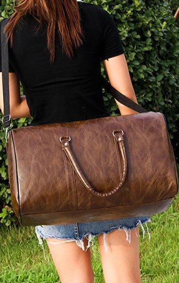 旅行バッグ 本革調レザー大容量ボストンバッグ