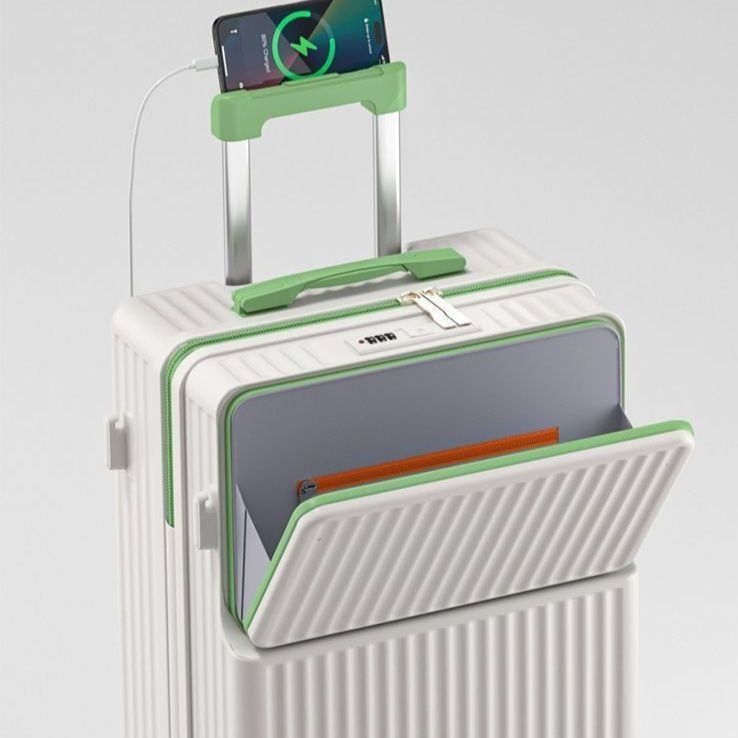 旅行バッグ 前開き式多機能キャリーケース携帯ホルダー付き