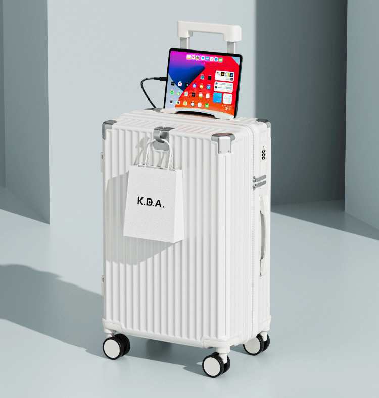 旅行バッグ 多機能充電口付き縦溝デザインキャリーケース