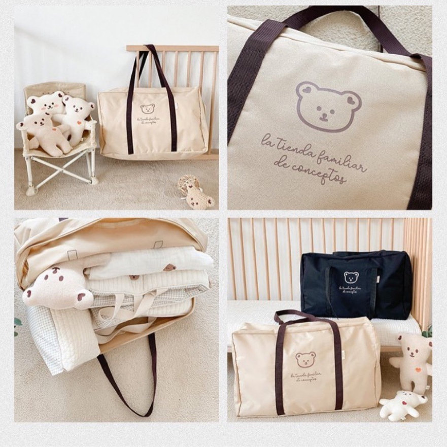 旅行バッグ 可愛い熊柄トートバッグ 折りたたみ式大容量旅行収納バッグ