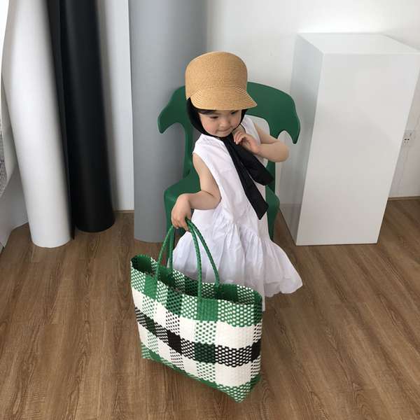 旅行バッグ 夏の街歩き チェック柄メッシュバッグ
