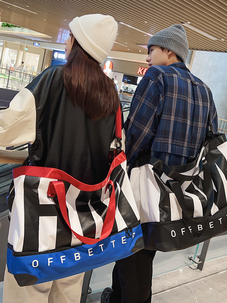 旅行バッグ ストライプ柄大容量トートバッグ