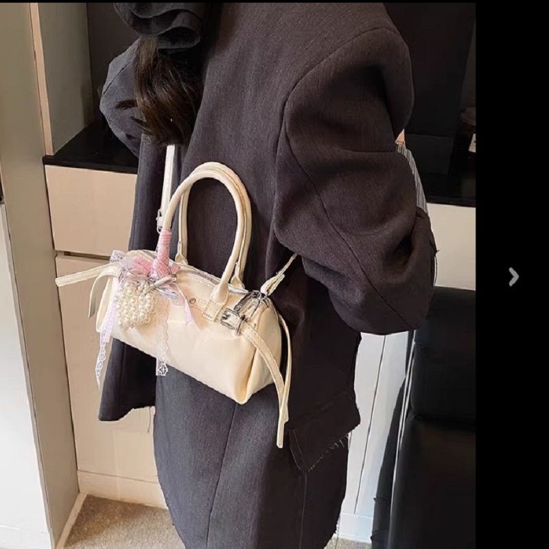 旅行バッグ 真珠飾り付き レース リボン ミニボストン