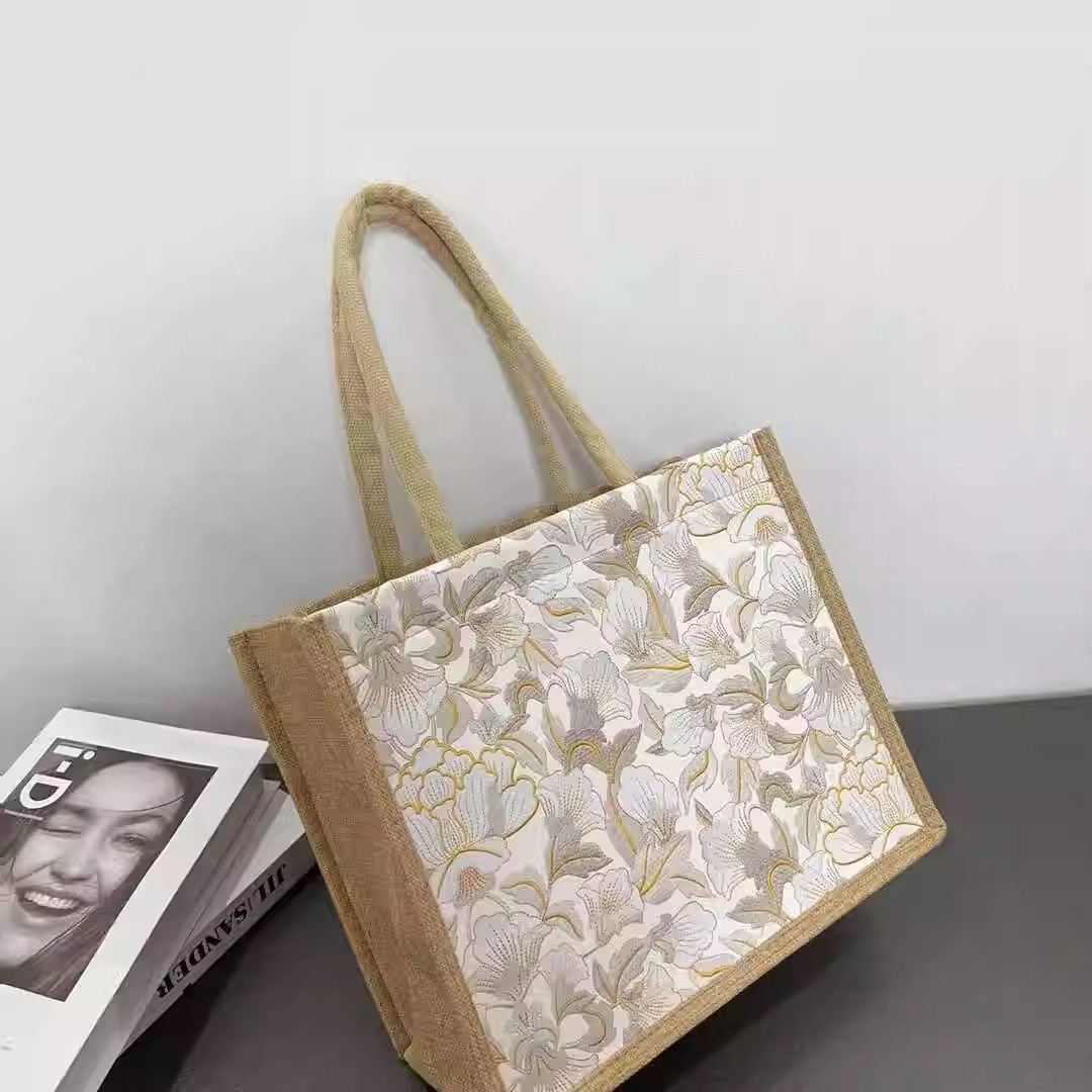 旅行バッグ 花模様ナチュラルトートバッグ