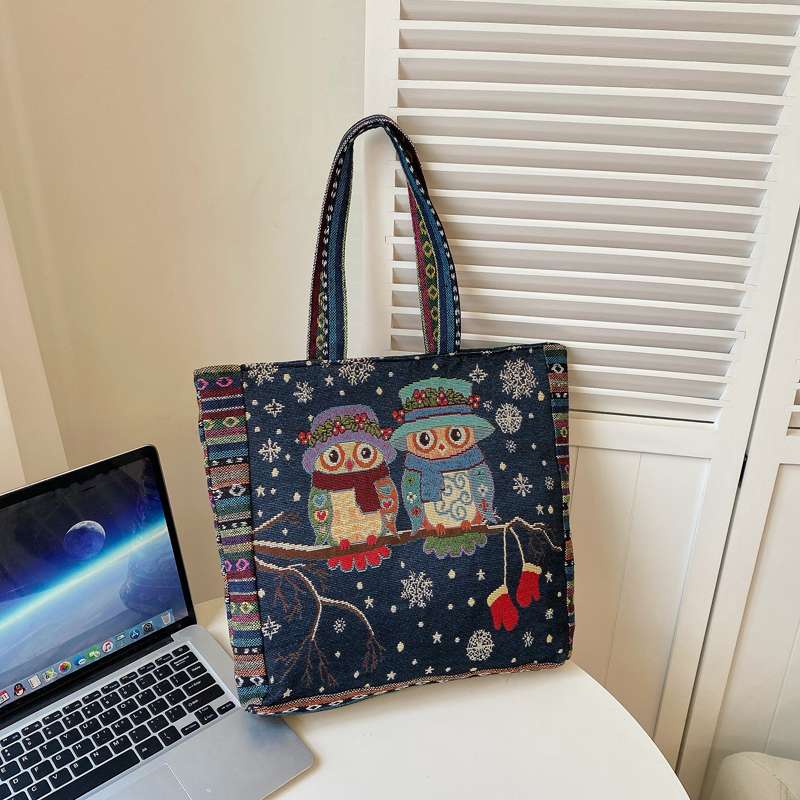 旅行バッグ 民族風アニマル刺繍トート