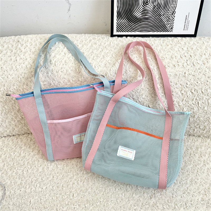 旅行バッグ メッシュトートバッグ 大容量収納 透け感おしゃれ手提げ