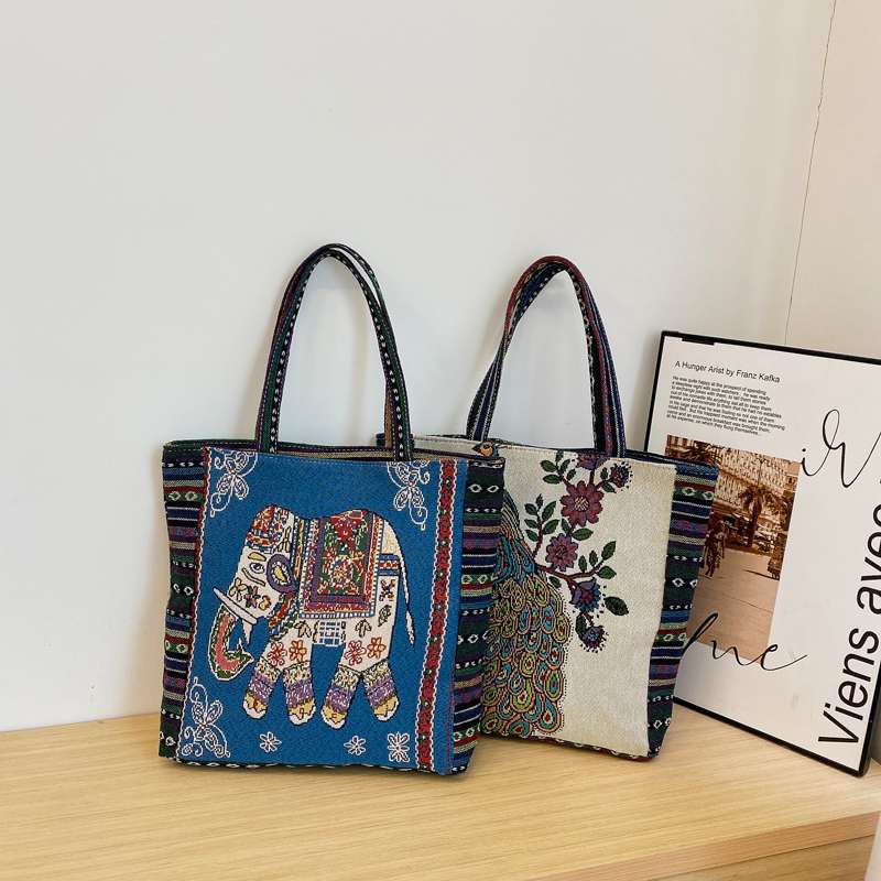 旅行バッグ 民族風アニマル刺繍トート