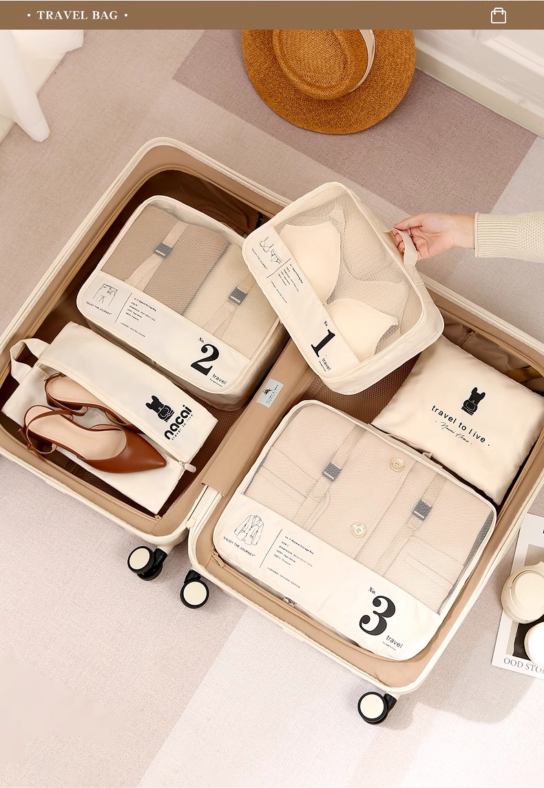 旅行バッグ 収納ポーチ付き大容量キャリーケース五点セット