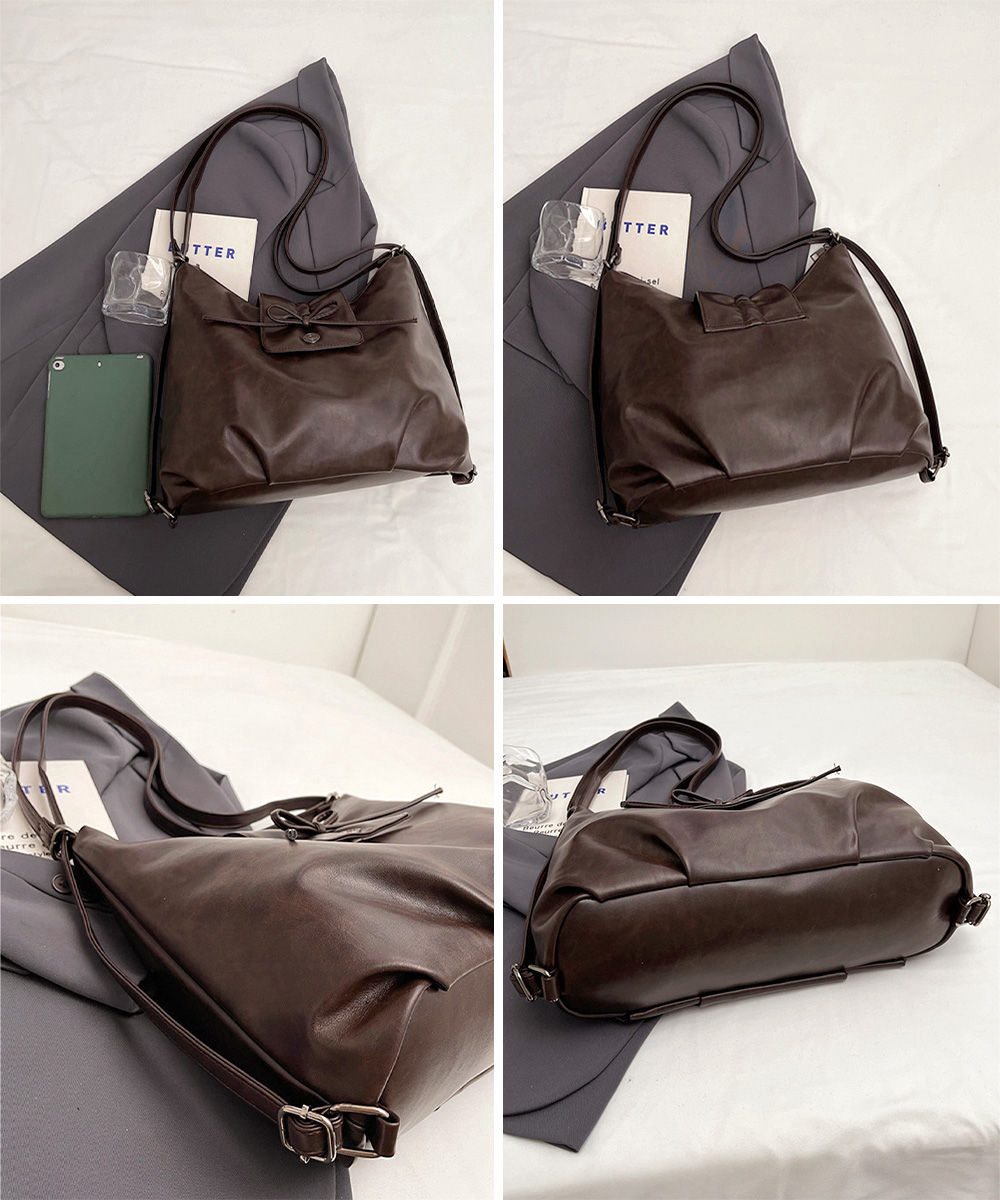 旅行バッグ リボン付き合皮トートバッグ 斜め掛け二通り使い