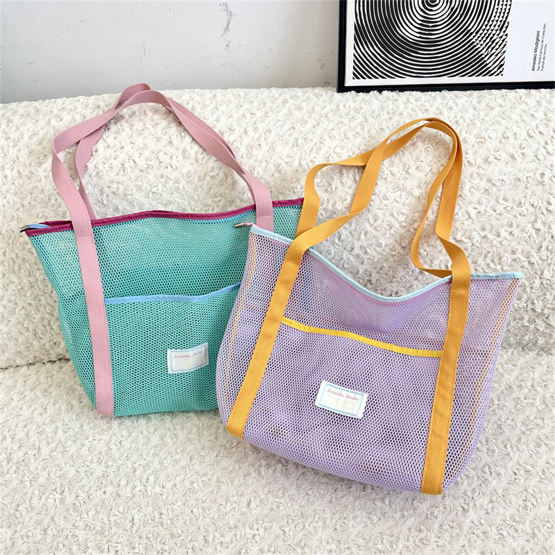 旅行バッグ メッシュトートバッグ 大容量収納 透け感おしゃれ手提げ