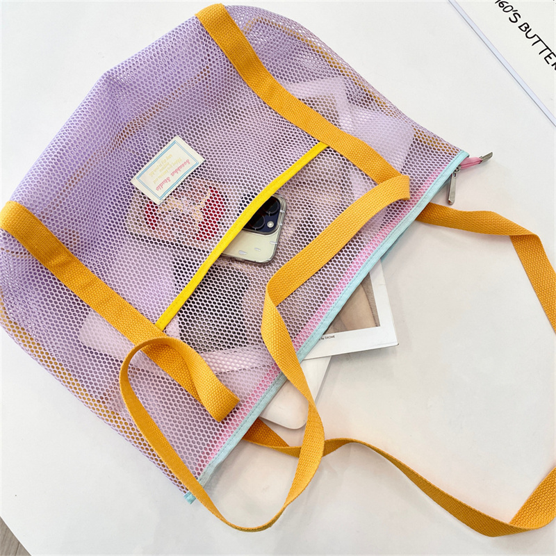 旅行バッグ メッシュトートバッグ 大容量収納 透け感おしゃれ手提げ