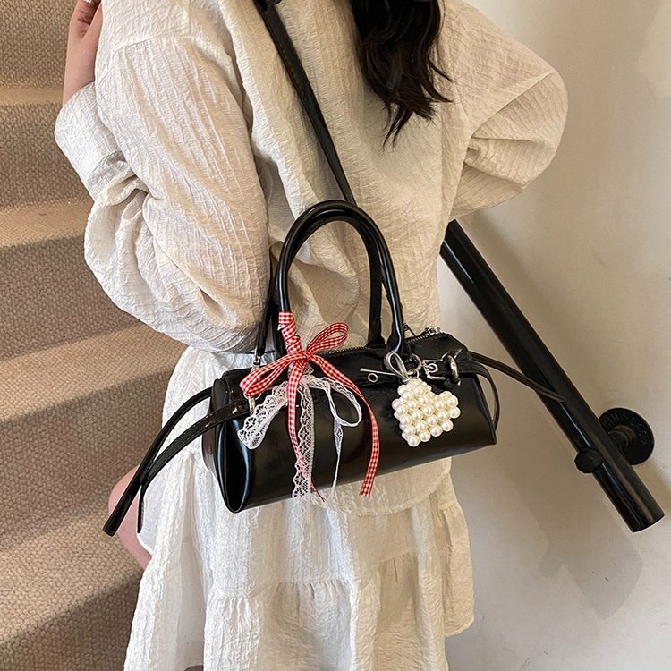 旅行バッグ 真珠飾り付き レース リボン ミニボストン