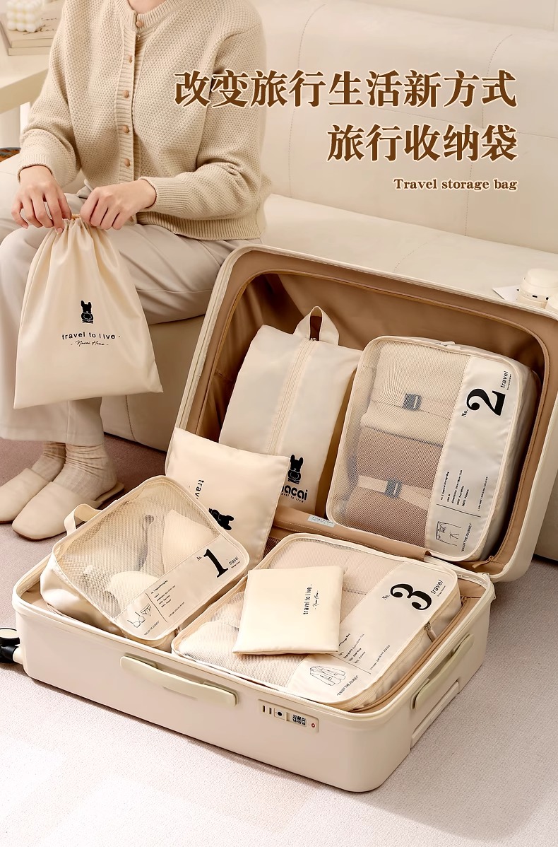 旅行バッグ 収納ポーチ付き大容量キャリーケース五点セット