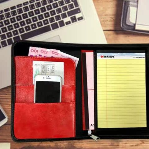 ノートカバー 多機能ジッパー式合成革手帳カバー