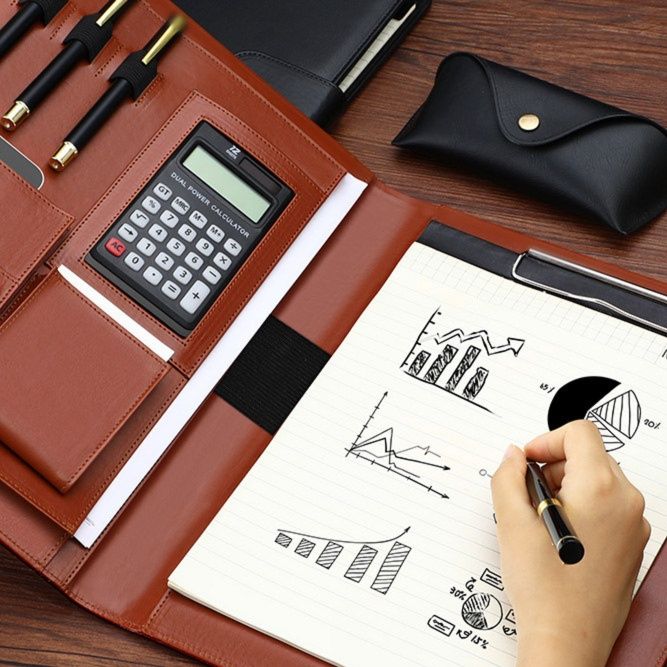 ノートカバー 多機能ポケット付き本革調