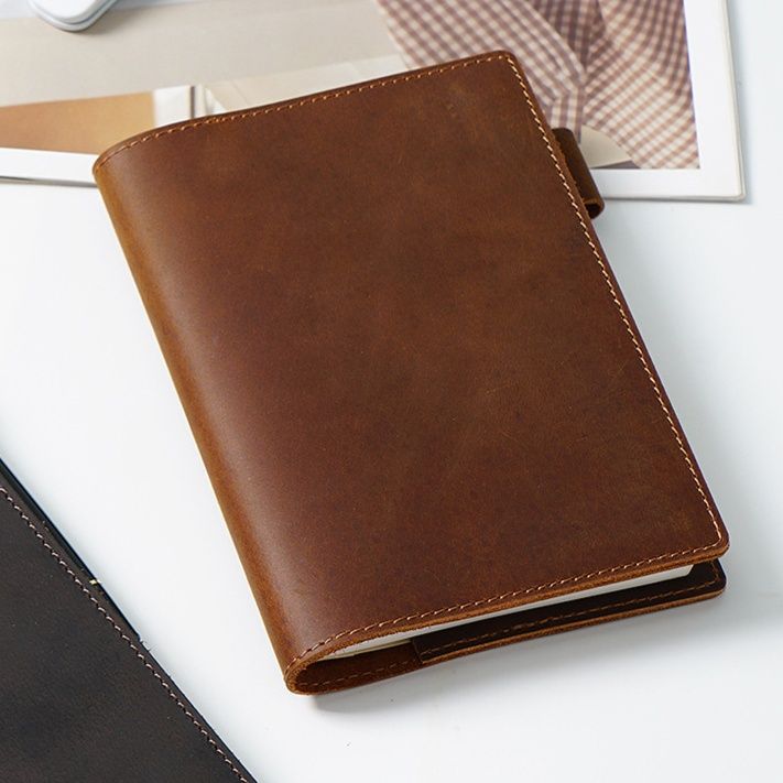 本革製ペンホルダー付きA6サイズ手帳ノートカバー
