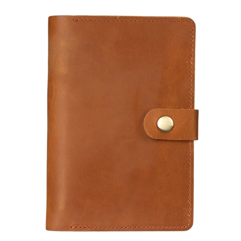本革仕立てスナップボタン式A6サイズノートカバー