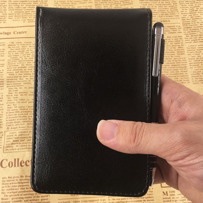 本革調コンパクトA7サイズノートカバー(ペンホルダー＆ゴムバンド付き)