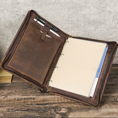 本革製多機能ファスナー付きA4ノートカバー