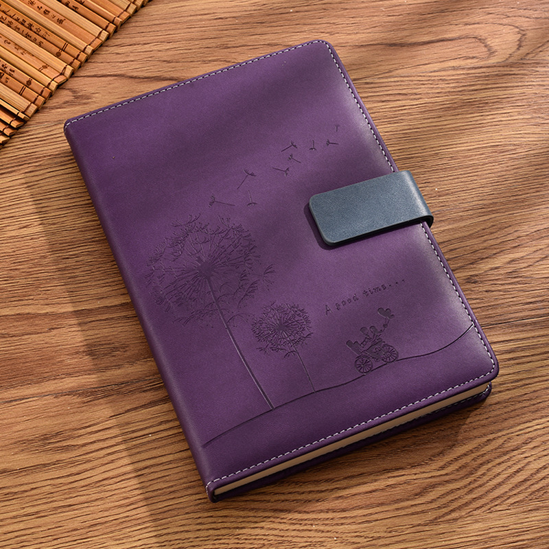 ノートカバー 蒲公英刻印合成皮革ノートカバー留め具付き