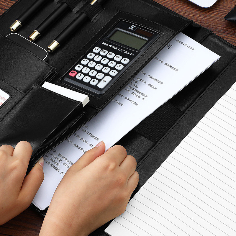 ノートカバー 多機能ポケット付き本革調