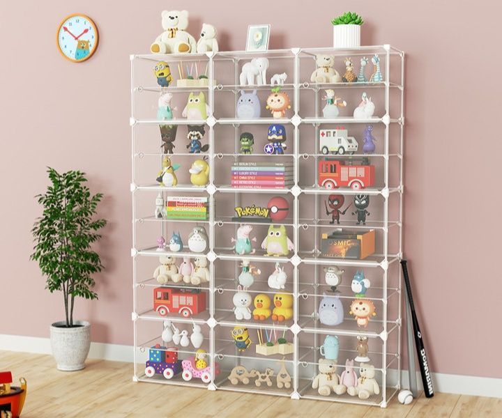 ぬいぐるみ収納 組み立て式透明扉付き多段ぬいぐるみ収納棚