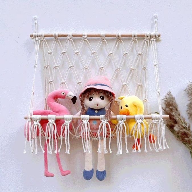 ぬいぐるみ収納 壁掛け式マクラメ編み込みぬいぐるみハンモック