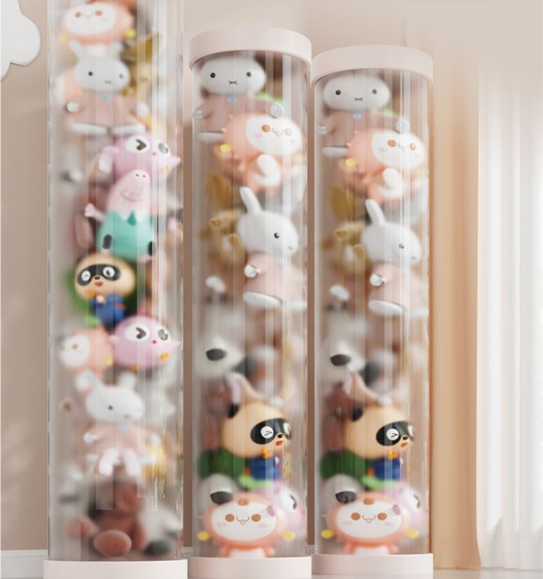 ぬいぐるみ収納 透明円柱型照明付きぬいぐるみ収納タワー