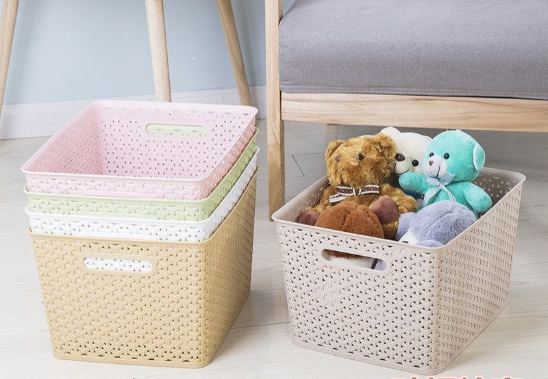 ぬいぐるみ収納 編み目デザイン取っ手付き収納かご