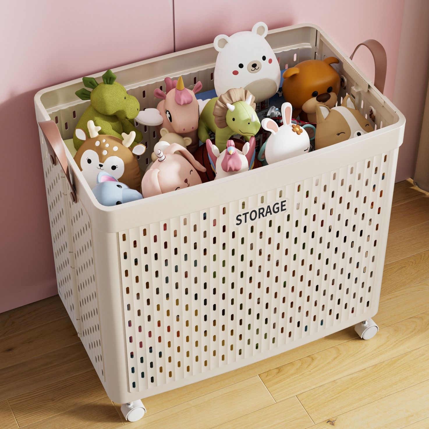 ぬいぐるみ収納 大容量折りたたみ式移動キャスター付き収納かご