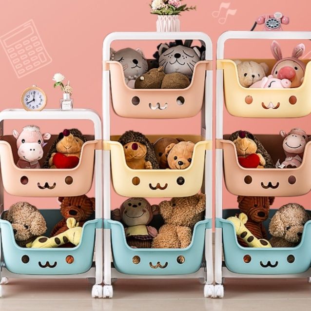 ぬいぐるみ収納 子供部屋用多段式キャスター付き笑顔整理収納　ボックス