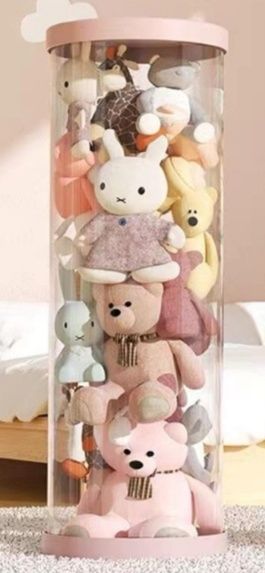 ぬいぐるみ収納 透明円柱型ケース ナイトライト付き