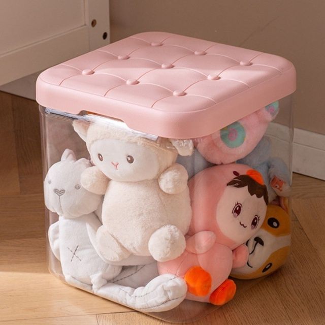 ぬいぐるみ収納スツール付き透明ボックス