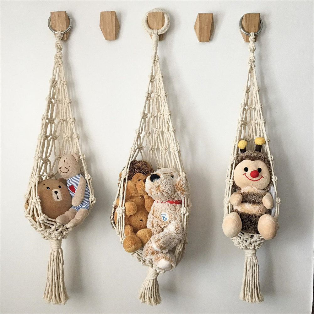 ぬいぐるみ収納 壁掛け手編み風吊り下げぬいぐるみ収納ハンモック