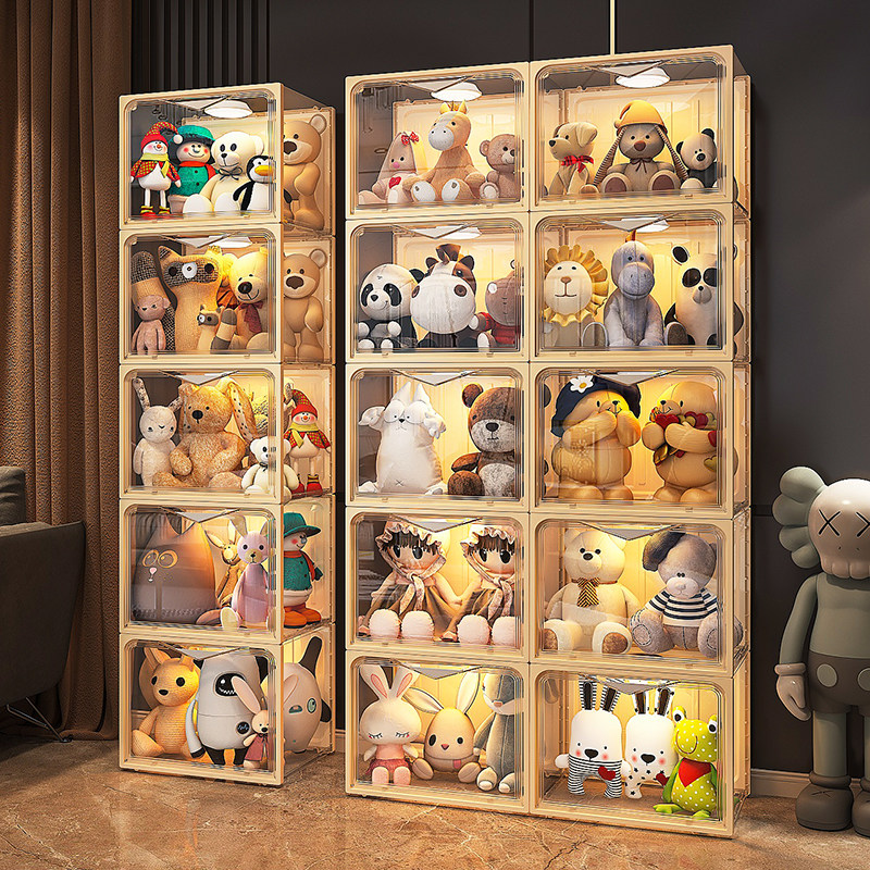 ぬいぐるみ収納 透明扉付き積み重ね式ぬいぐるみ展示収納ボックス