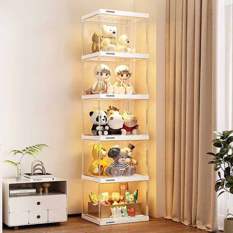 ぬいぐるみ収納 照明付き五段透明展示棚ぬいぐるみ収納