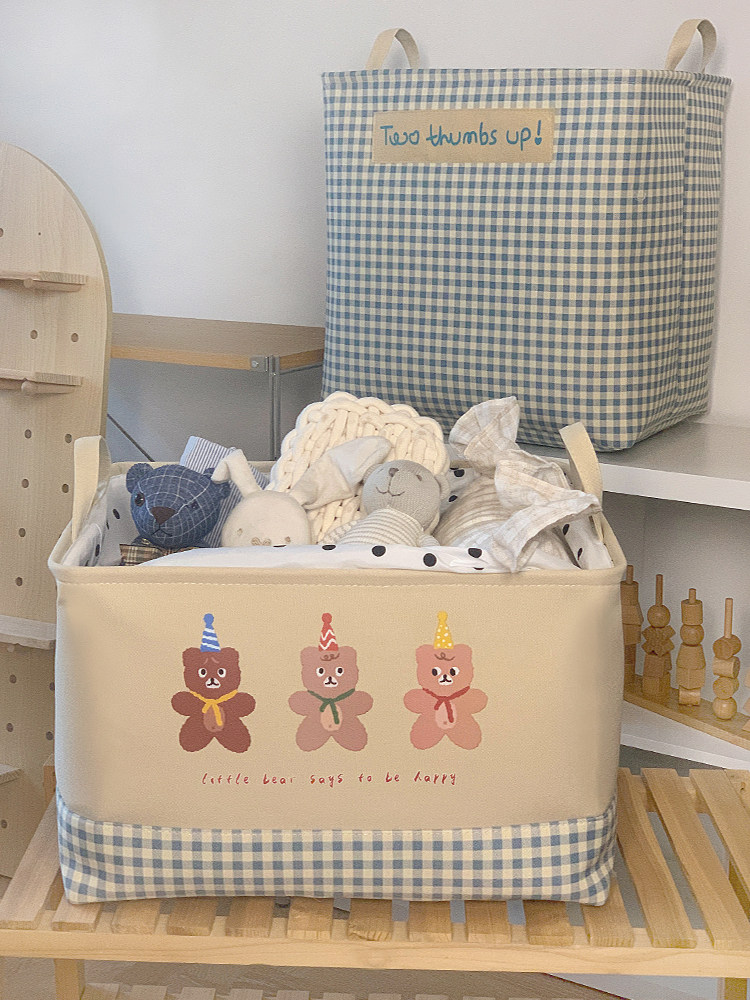 ぬいぐるみ収納 イラスト付き布製収納かご