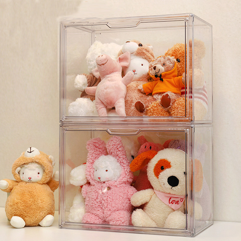 ぬいぐるみ収納 透明積み重ね式前開き扉付きぬいぐるみ収納ケース