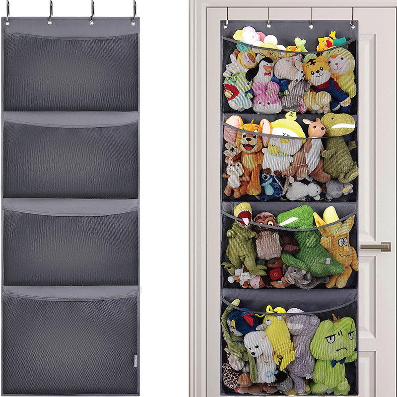 ぬいぐるみ収納 扉掛け四段メッシュポケット整理ラック