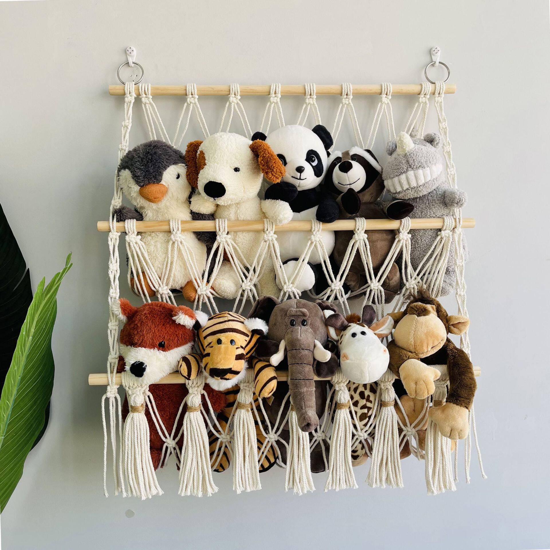 ぬいぐるみ収納 壁掛け三段式マクラメ編みぬいぐるみ収納ハンモック